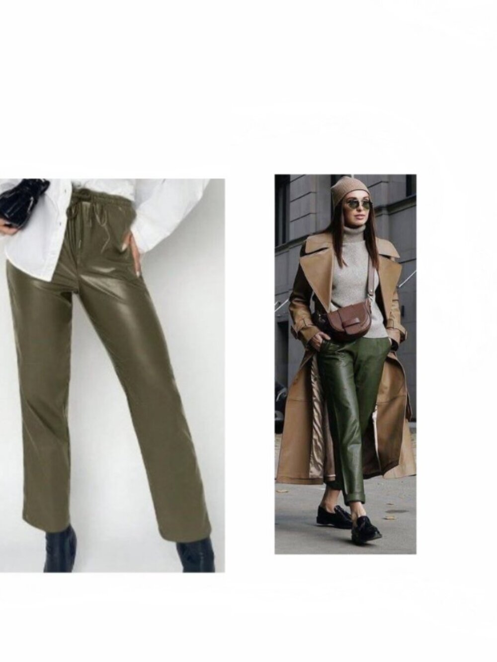 NEW Green Vegan Faux Leather Pants with Pockets Large 10